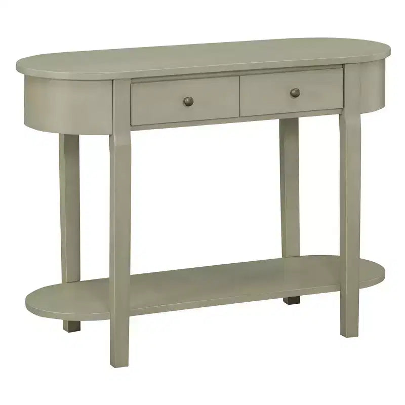 MAYEERTY Retro Console Table with Curved Design and Smooth Glaze for Entryways Living Room Hallways Turquoise Gray