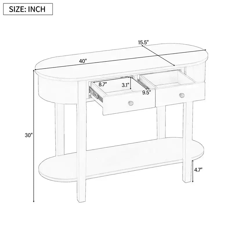 MAYEERTY Retro Console Table with Curved Design and Smooth Glaze for Entryways Living Room Hallways Turquoise Gray