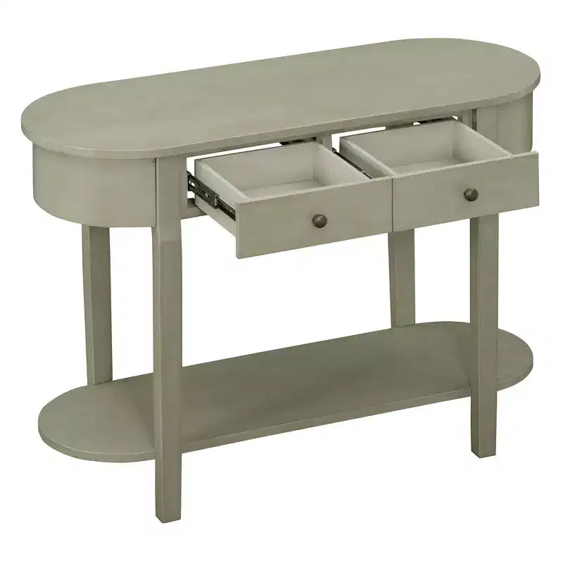MAYEERTY Retro Console Table with Curved Design and Smooth Glaze for Entryways Living Room Hallways Turquoise Gray
