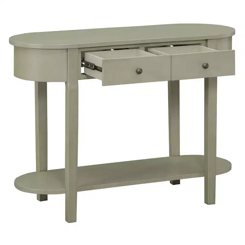 MAYEERTY Retro Console Table with Curved Design and Smooth Glaze for Entryways Living Room Hallways Turquoise Gray