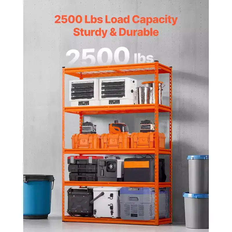 Étagères de rangement VEVOR, 1134 kg, étagères de garage robustes à 5 niveaux, étagères métalliques réglables 45,7 P x 121,9 L x 182,9 H, Orange