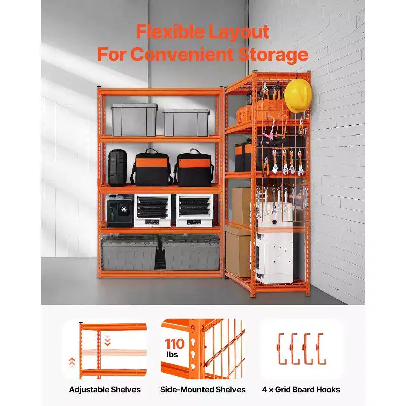 Étagères de rangement VEVOR, 1134 kg, étagères de garage robustes à 5 niveaux, étagères métalliques réglables 45,7 P x 121,9 L x 182,9 H, Orange