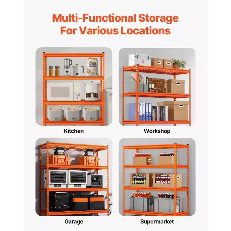 Étagères de rangement VEVOR, 1134 kg, étagères de garage robustes à 5 niveaux, étagères métalliques réglables 45,7 P x 121,9 L x 182,9 H, Orange