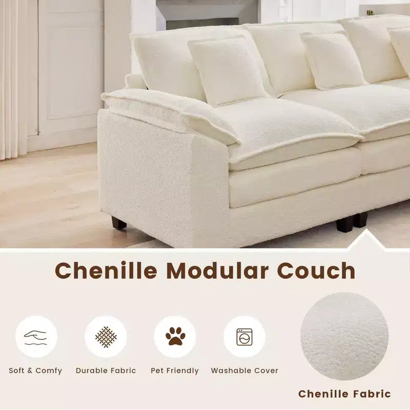 Likepay 105.9 in. Chenille Fabric 5 seat Sectional Sofa with 2 Ottomans