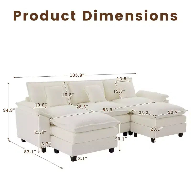 Likepay 105.9 in. Chenille Fabric 5 seat Sectional Sofa with 2 Ottomans