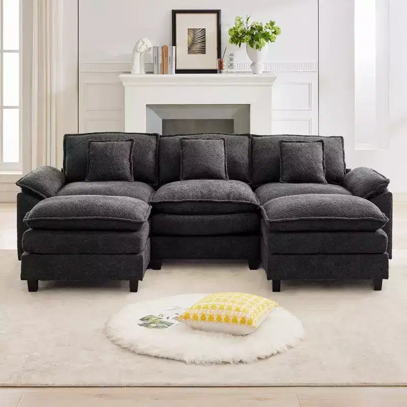Likepay 105.9 in. Chenille Fabric 5 seat Sectional Sofa with 2 Ottomans