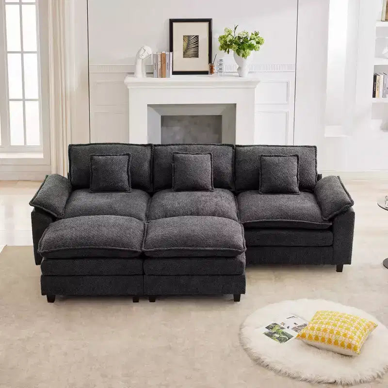Likepay 105.9 in. Chenille Fabric 5 seat Sectional Sofa with 2 Ottomans