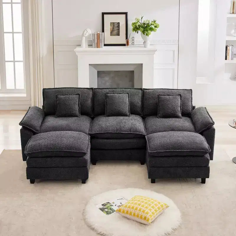 Likepay 105.9 in. Chenille Fabric 5 seat Sectional Sofa with 2 Ottomans