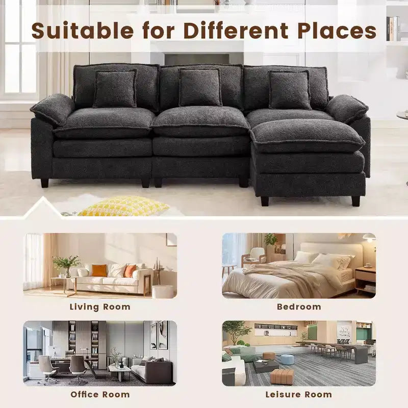 Likepay 105.9 in. Chenille Fabric 5 seat Sectional Sofa with 2 Ottomans