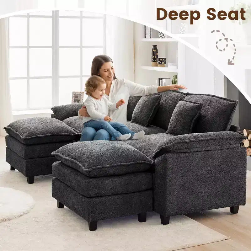 Likepay 105.9 in. Chenille Fabric 5 seat Sectional Sofa with 2 Ottomans