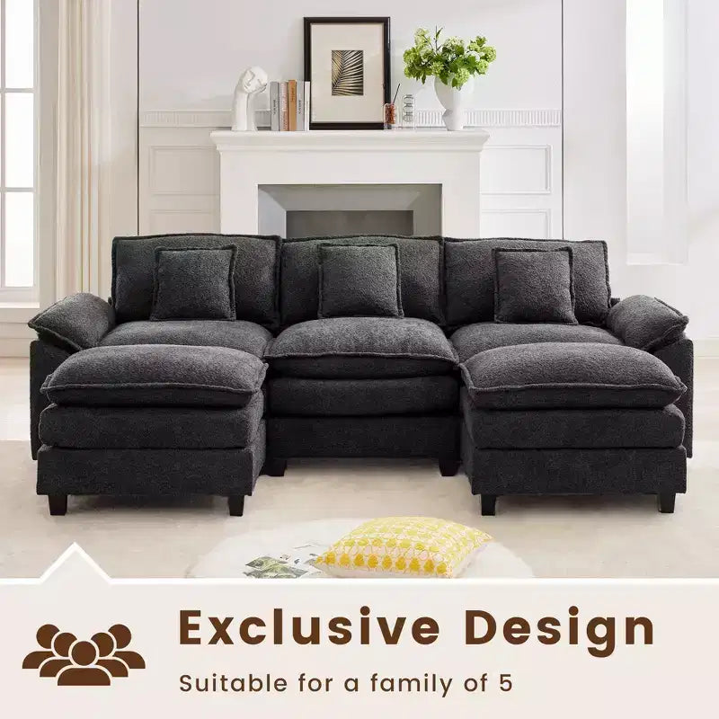 Likepay 105.9 in. Chenille Fabric 5 seat Sectional Sofa with 2 Ottomans