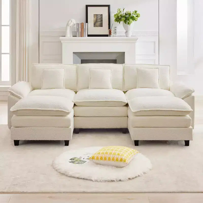 Likepay 105.9 in. Chenille Fabric 5 seat Sectional Sofa with 2 Ottomans