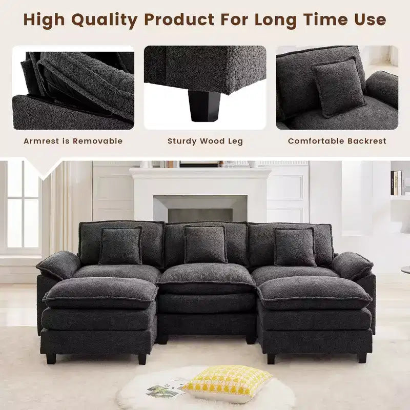 Likepay 105.9 in. Chenille Fabric 5 seat Sectional Sofa with 2 Ottomans
