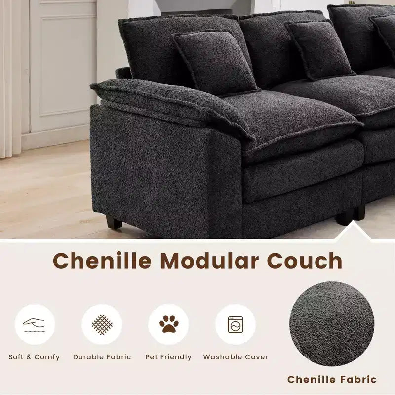 Likepay 105.9 in. Chenille Fabric 5 seat Sectional Sofa with 2 Ottomans