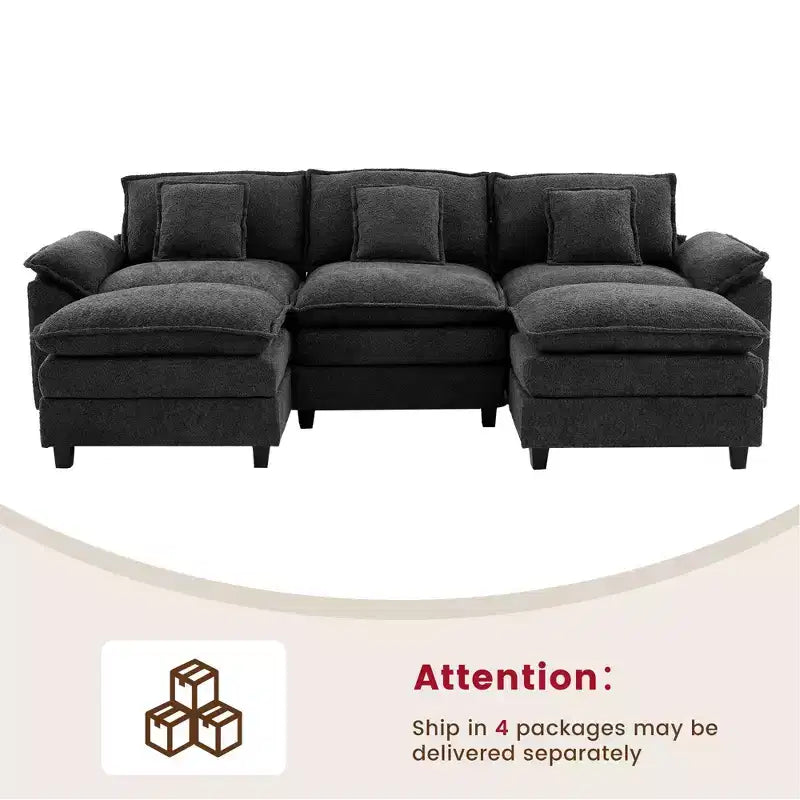 Likepay 105.9 in. Chenille Fabric 5 seat Sectional Sofa with 2 Ottomans