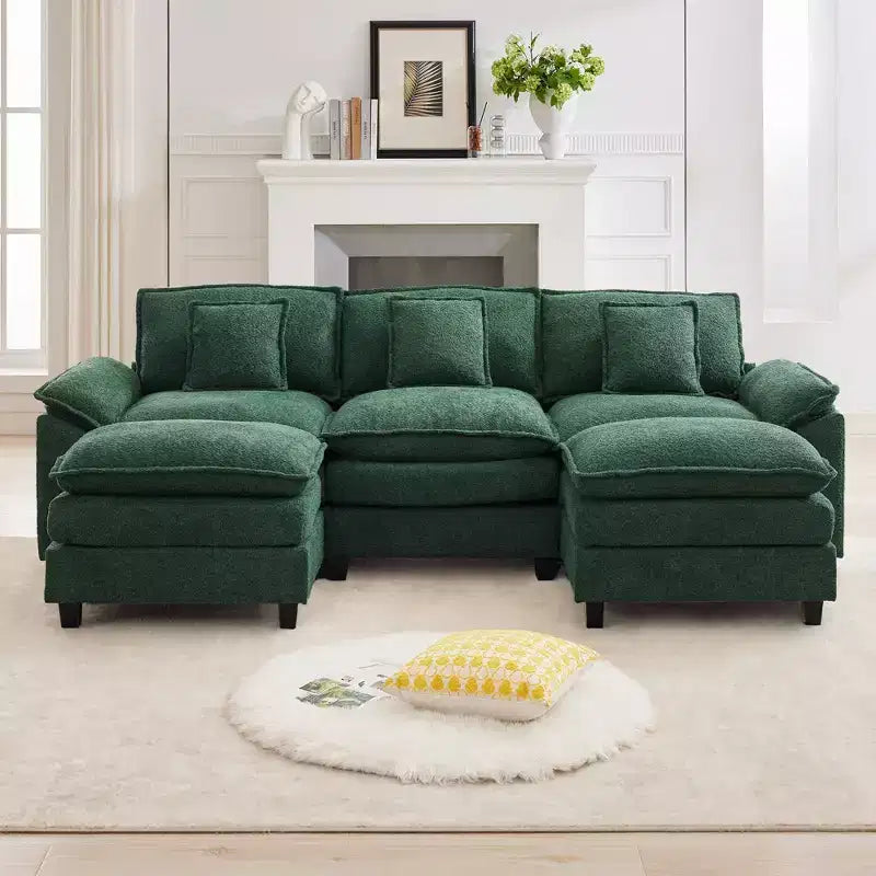 Likepay 105.9 in. Chenille Fabric 5 seat Sectional Sofa with 2 Ottomans
