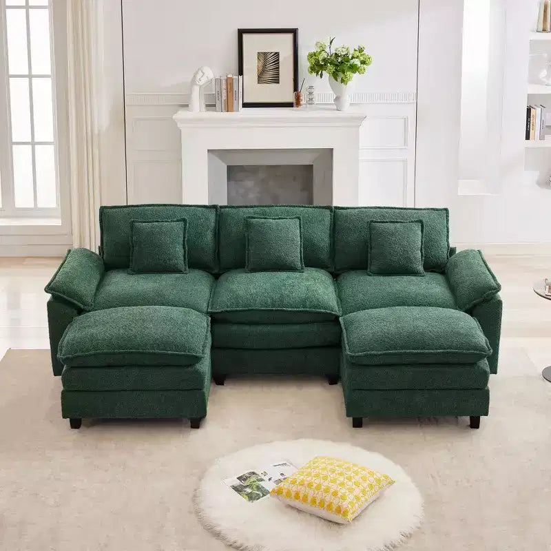 Likepay 105.9 in. Chenille Fabric 5 seat Sectional Sofa with 2 Ottomans