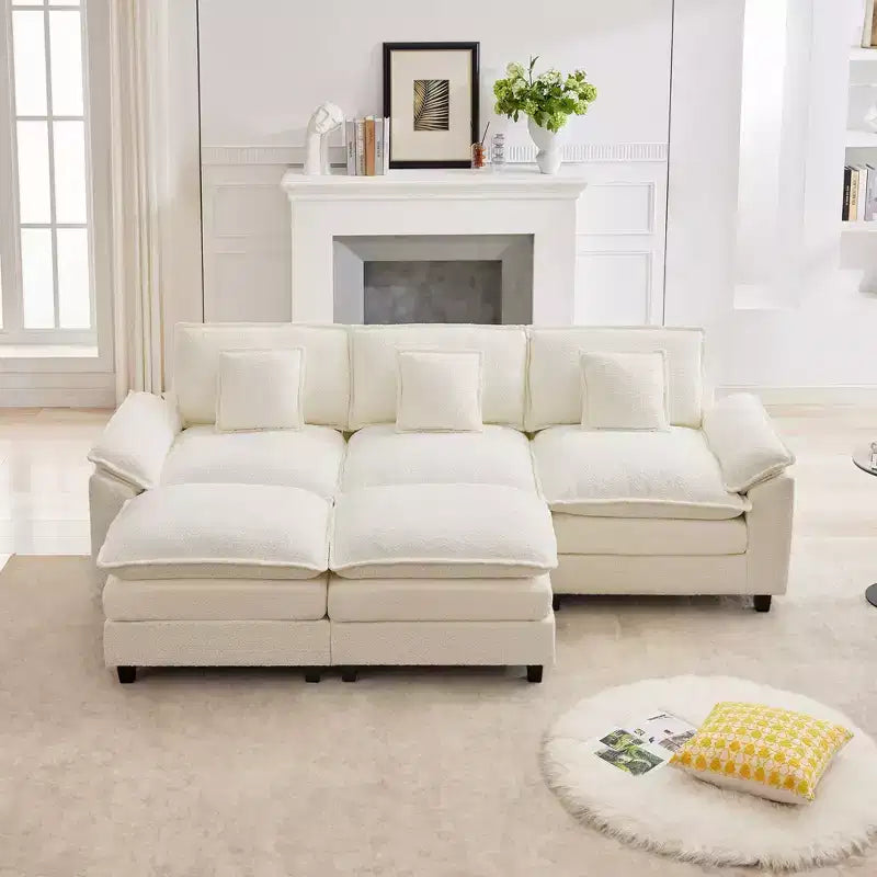 Likepay 105.9 in. Chenille Fabric 5 seat Sectional Sofa with 2 Ottomans