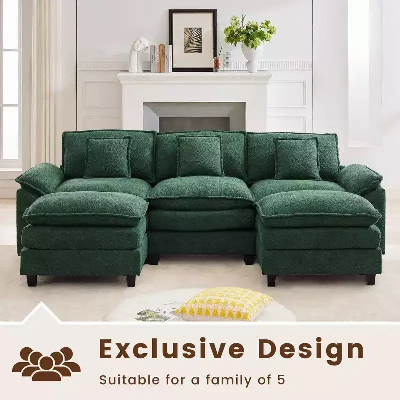 Likepay 105.9 in. Chenille Fabric 5 seat Sectional Sofa with 2 Ottomans