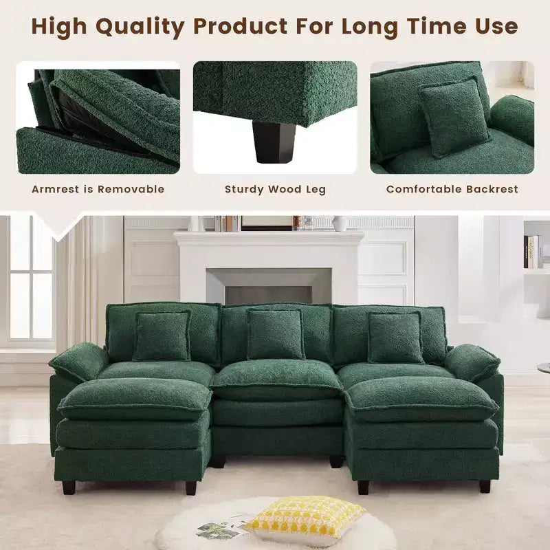 Likepay 105.9 in. Chenille Fabric 5 seat Sectional Sofa with 2 Ottomans