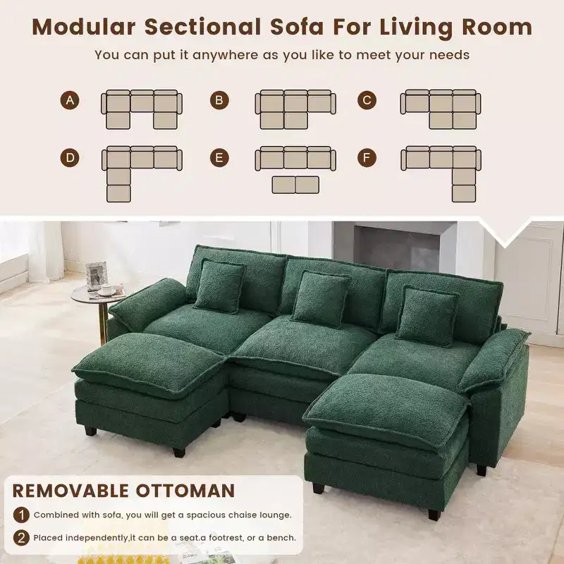 Likepay 105.9 in. Chenille Fabric 5 seat Sectional Sofa with 2 Ottomans