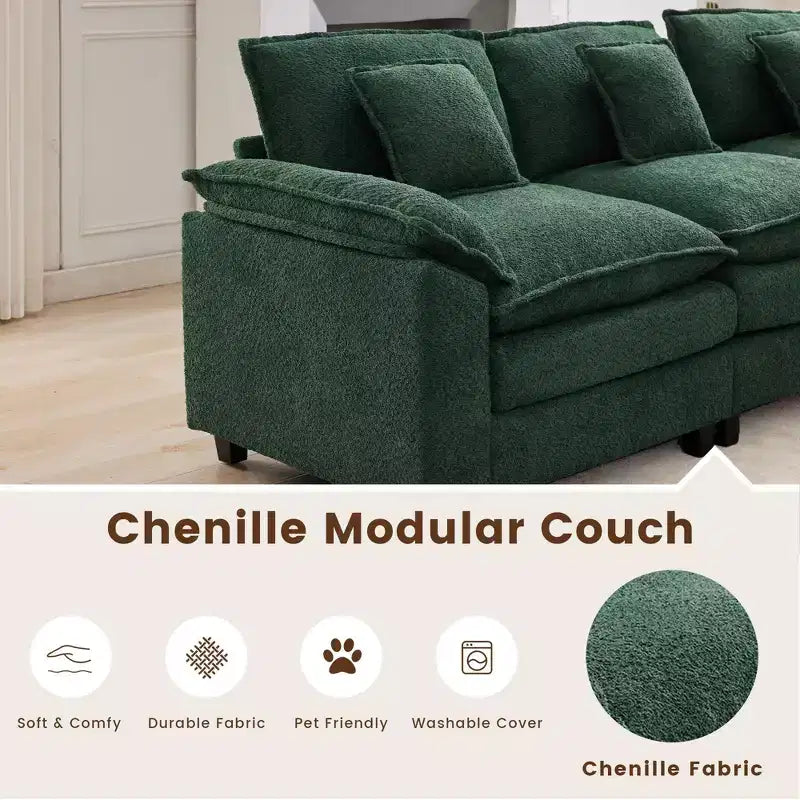 Likepay 105.9 in. Chenille Fabric 5 seat Sectional Sofa with 2 Ottomans