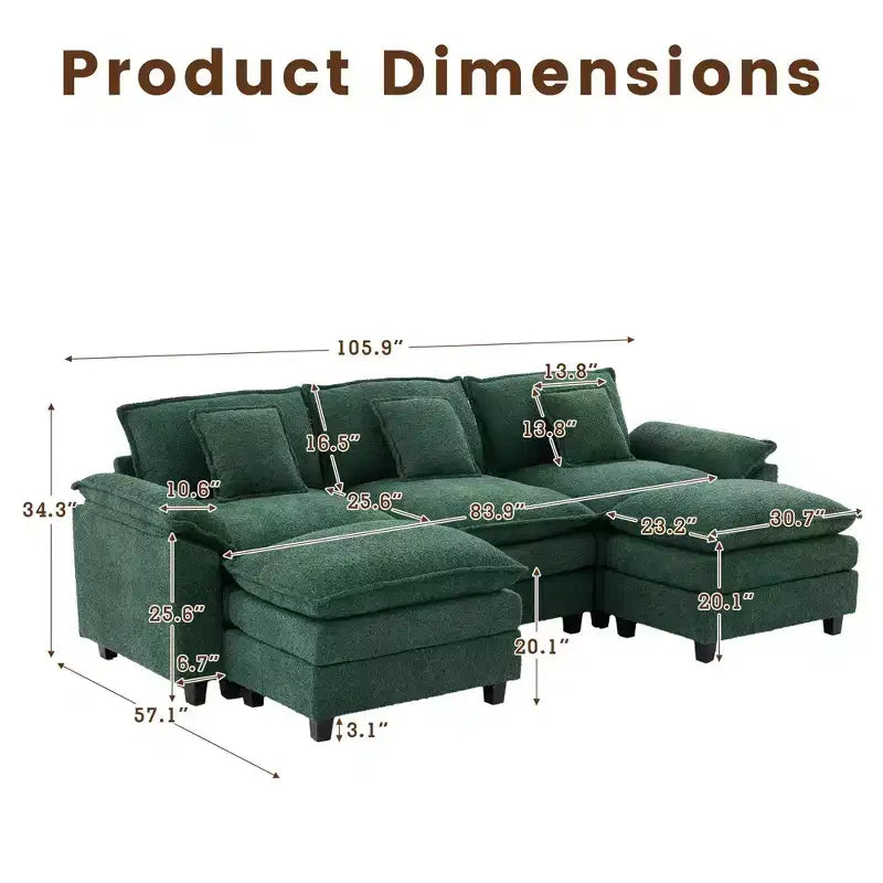 Likepay 105.9 in. Chenille Fabric 5 seat Sectional Sofa with 2 Ottomans