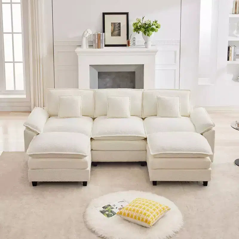 Likepay 105.9 in. Chenille Fabric 5 seat Sectional Sofa with 2 Ottomans