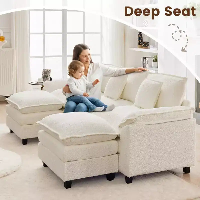 Likepay 105.9 in. Chenille Fabric 5 seat Sectional Sofa with 2 Ottomans