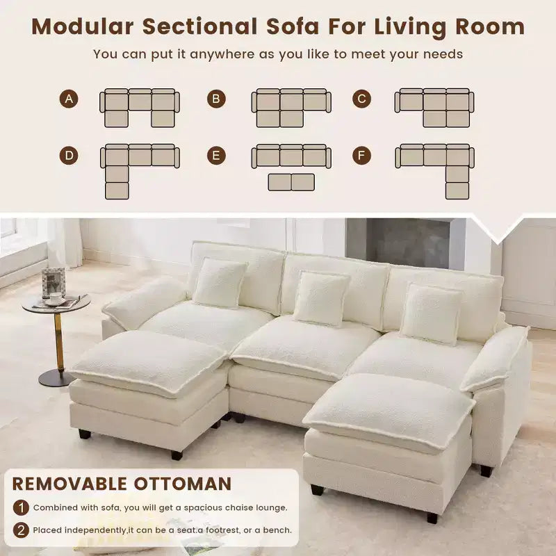 Likepay 105.9 in. Chenille Fabric 5 seat Sectional Sofa with 2 Ottomans