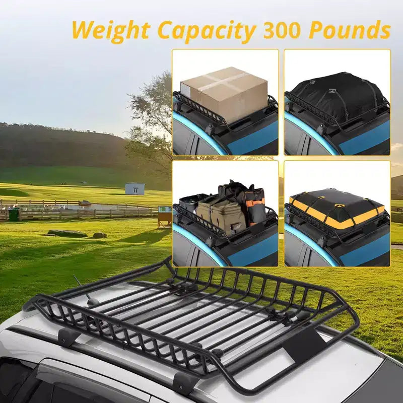 Rooftop Cargo Basket, 63''x43''x6.3'' Anti-Rust Heavy Duty Steel Carrier - 300LBS Capacity Universal Roof Rack for SUV, Car, Truck