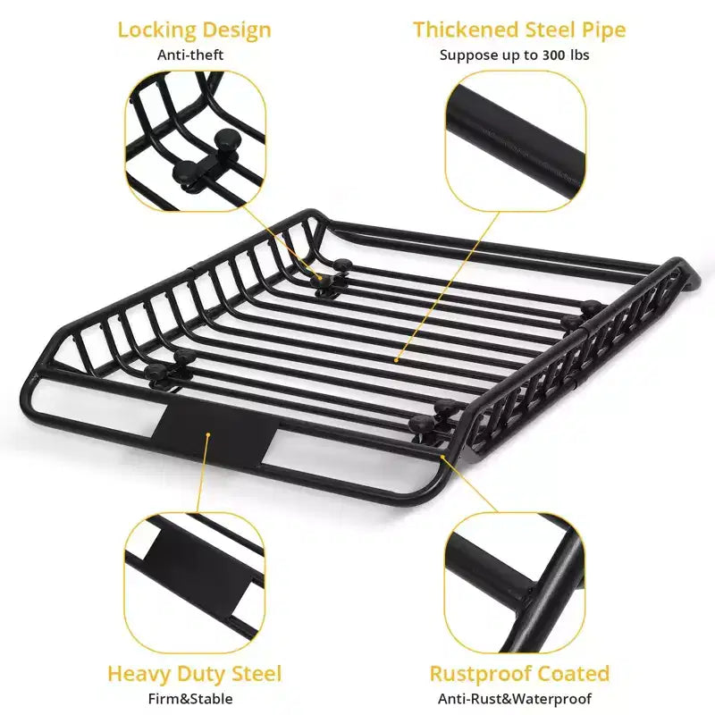 Rooftop Cargo Basket, 63''x43''x6.3'' Anti-Rust Heavy Duty Steel Carrier - 300LBS Capacity Universal Roof Rack for SUV, Car, Truck