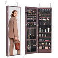 VEVOR Mirror Jewelry Cabinet, 47.05-Inch Tall Lockable Jewelry Cabinet Armoire with Full-Length Mirror, Wall or Door Mounted Jewelry Mirror, Brown