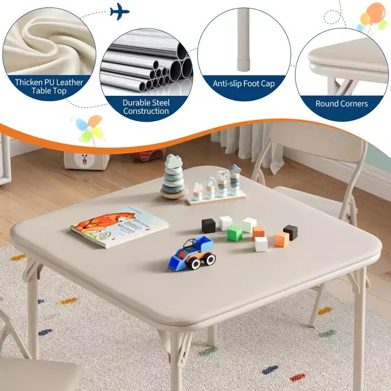 Ensemble table et chaises pliantes 3 pièces pour enfants, ensemble table et chaises d'activités pour tout-petits pour salle à manger, garderie, salles de classe