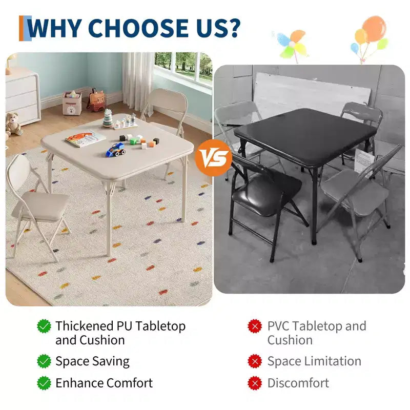Ensemble table et chaises pliantes 3 pièces pour enfants, ensemble table et chaises d'activités pour tout-petits pour salle à manger, garderie, salles de classe