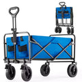 Collapsible Folding Wagon Cart with All-Terrain Wheels Heavy Duty Utility Cart for Camping and Shopping 330lbs Capacity(Large-Blue)