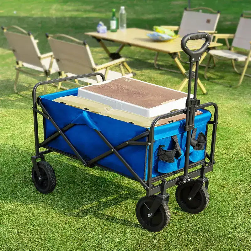 Chariot pliant pliable avec roues tout-terrain Chariot utilitaire robuste pour le camping et le shopping Capacité de 150 kg (Grand-Bleu)