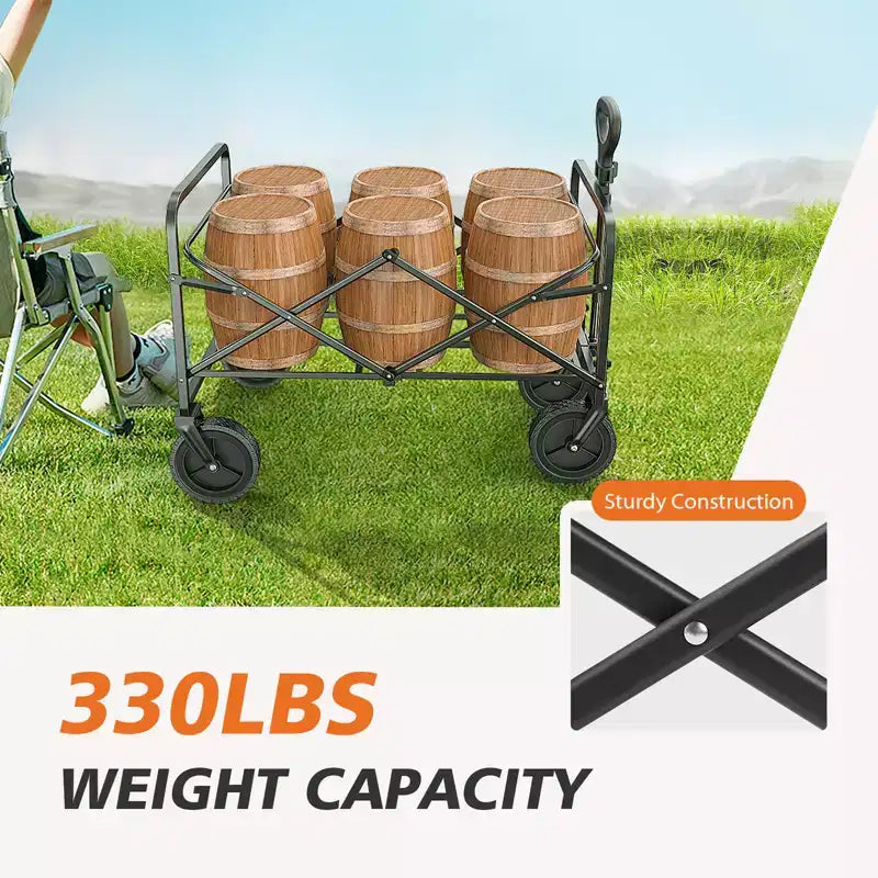 Chariot pliant pliable avec roues tout-terrain Chariot utilitaire robuste pour le camping et le shopping Capacité de 150 kg (Grand-Bleu)
