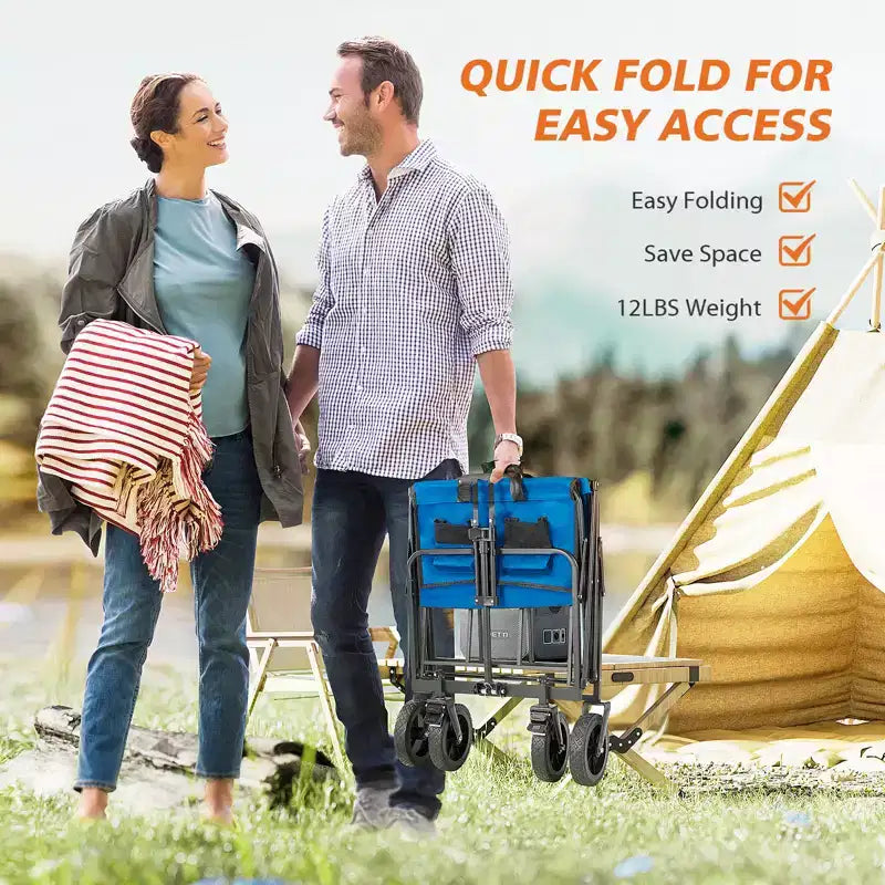 Chariot pliant pliable avec roues tout-terrain Chariot utilitaire robuste pour le camping et le shopping Capacité de 150 kg (Grand-Bleu)