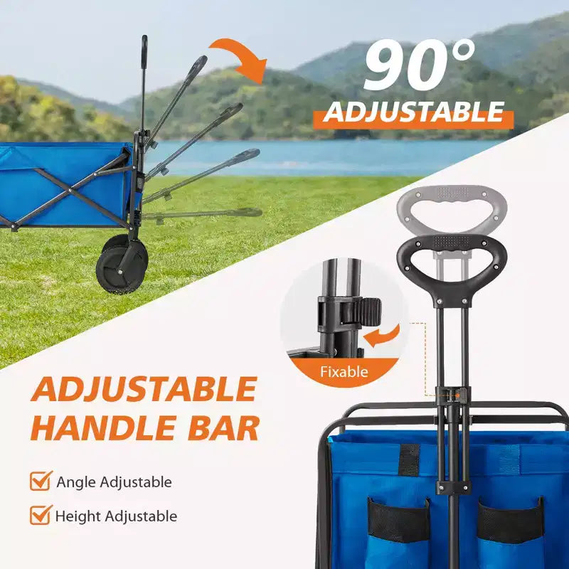 Chariot pliant pliable avec roues tout-terrain Chariot utilitaire robuste pour le camping et le shopping Capacité de 150 kg (Grand-Bleu)