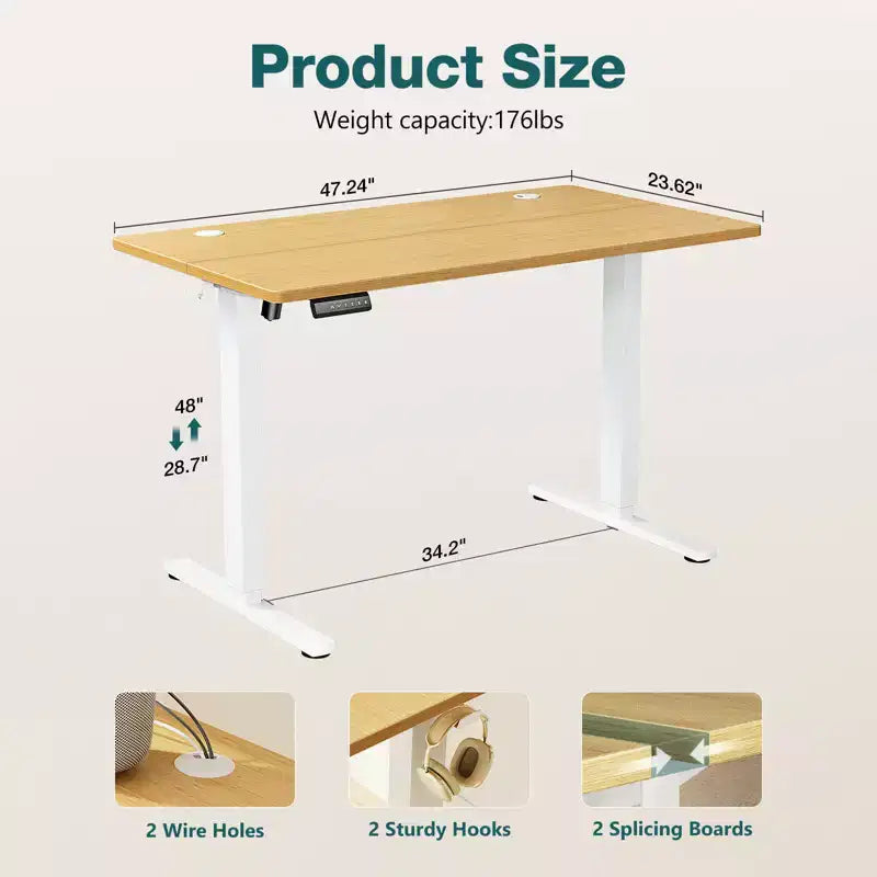Bureau debout électrique ergonomique à hauteur réglable avec cadre en métal en T et préréglages de mémoire Station de travail informatique moderne 120 x 60 x 118 cm - Jaune