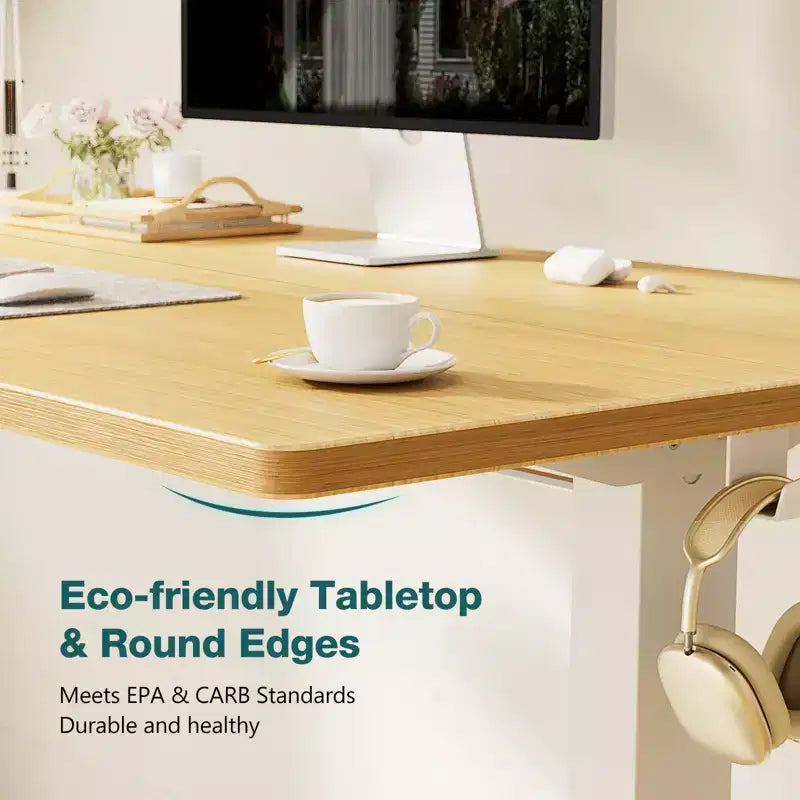 Bureau debout électrique ergonomique à hauteur réglable avec cadre en métal en T et préréglages de mémoire Station de travail informatique moderne 120 x 60 x 118 cm - Jaune