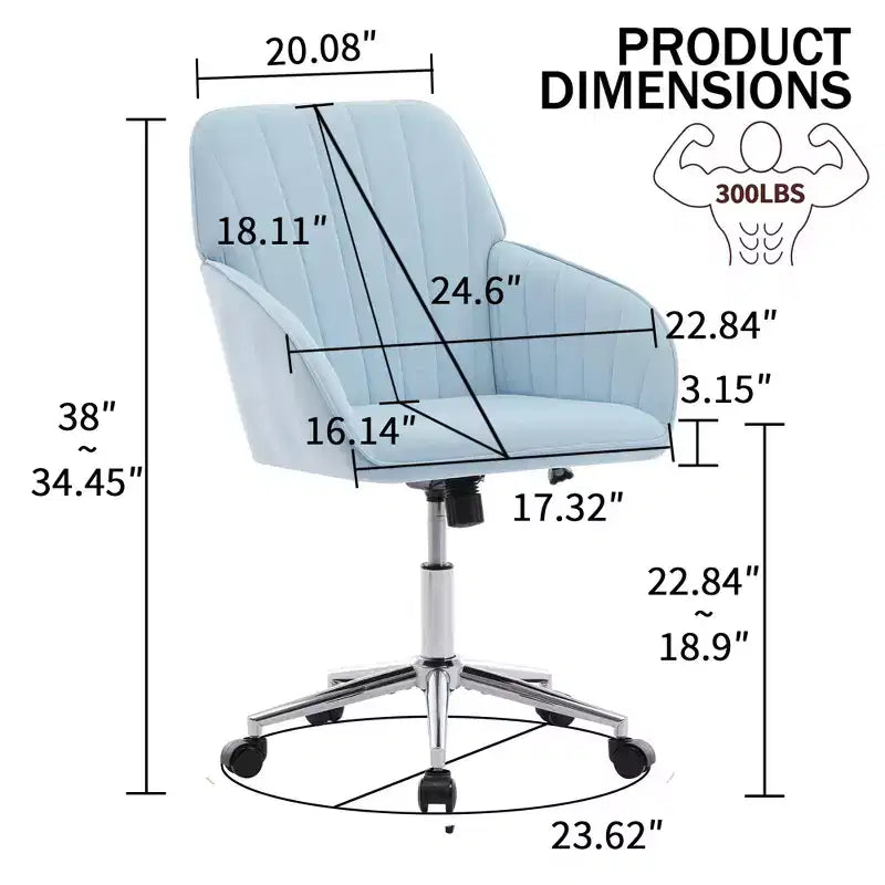 Okak Ergonomic Office Chair with Adjustable Height, Mid Back Desk Chair, Upholstered Swivel Chair for Office, Study