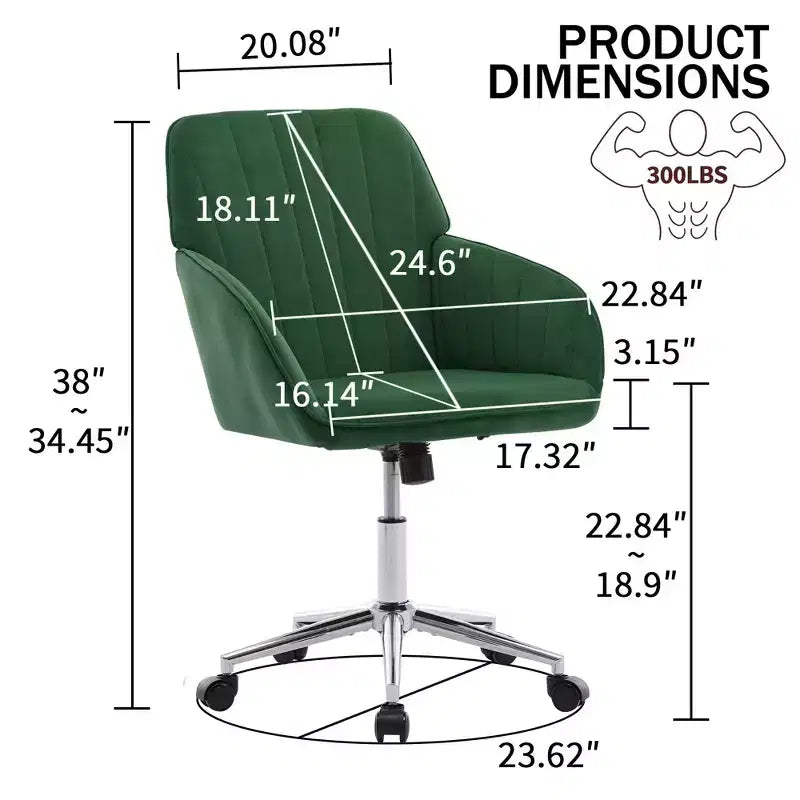 Okak Ergonomic Office Chair with Adjustable Height, Mid Back Desk Chair, Upholstered Swivel Chair for Office, Study