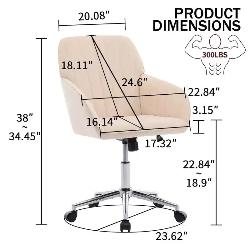 Okak Ergonomic Office Chair with Adjustable Height, Mid Back Desk Chair, Upholstered Swivel Chair for Office, Study