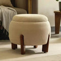 GDFStudio Haley Modern Mango Wood and Linen Upholstered Round Ottoman