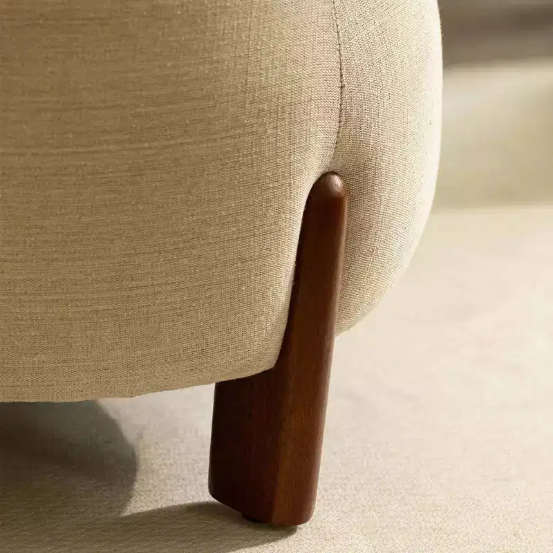 GDFStudio Haley Pouf rond moderne en bois de manguier et lin