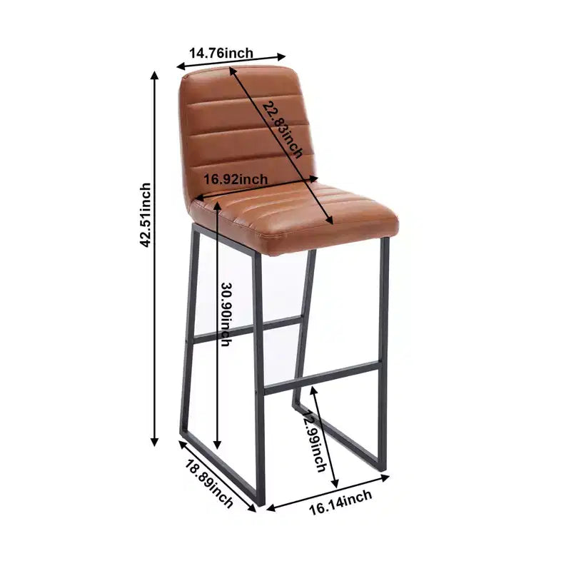 CuisinSmart 2pcs High Bar Stool Chairs with Metal Legs & Back PU Leather Upholstered, 265lbs Max Weight Capacity for Kitchen Island Bar