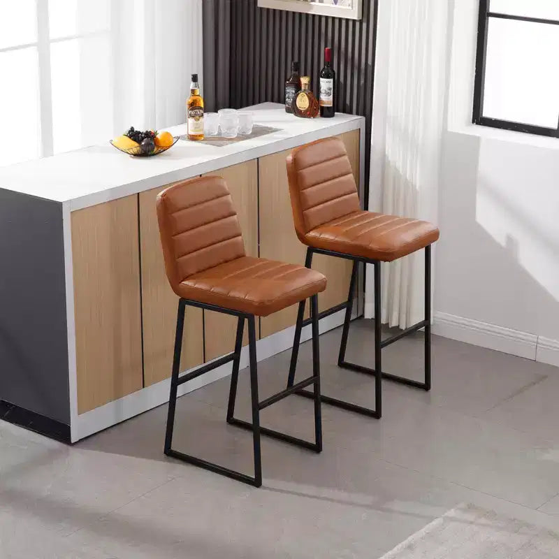 CuisinSmart 2pcs High Bar Stool Chairs with Metal Legs & Back PU Leather Upholstered, 265lbs Max Weight Capacity for Kitchen Island Bar