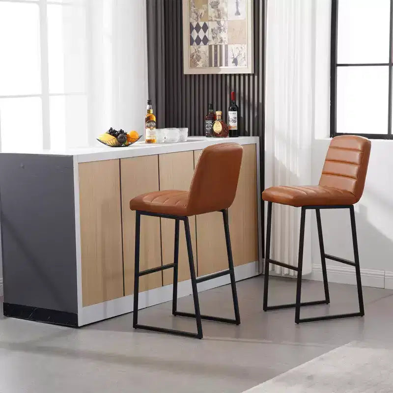 CuisinSmart 2pcs High Bar Stool Chairs with Metal Legs & Back PU Leather Upholstered, 265lbs Max Weight Capacity for Kitchen Island Bar